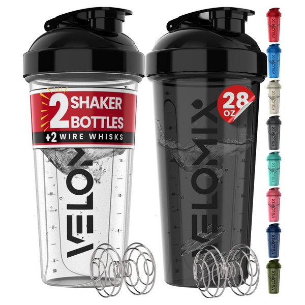 2-Pack Velomix 2x Wire Whisk 28 Oz Protein Shaker Bottles