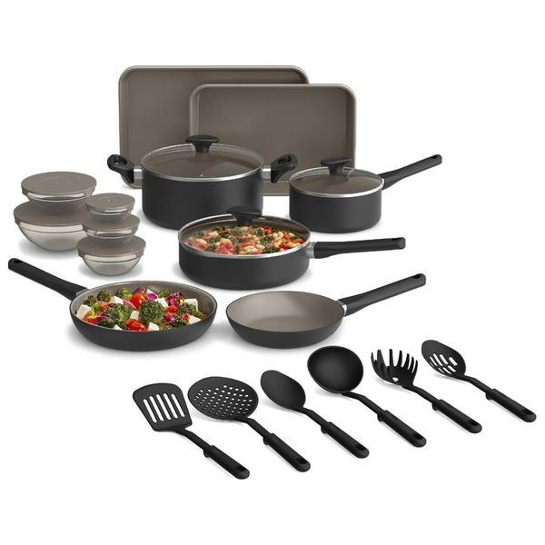 21-Piece Bella EverGood Ceramic Kitchen Set With Glass Lids & Handles