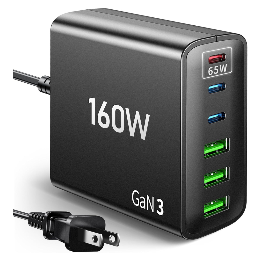 160W 6-Port PD GaN USB Type-C Charging Station Hub