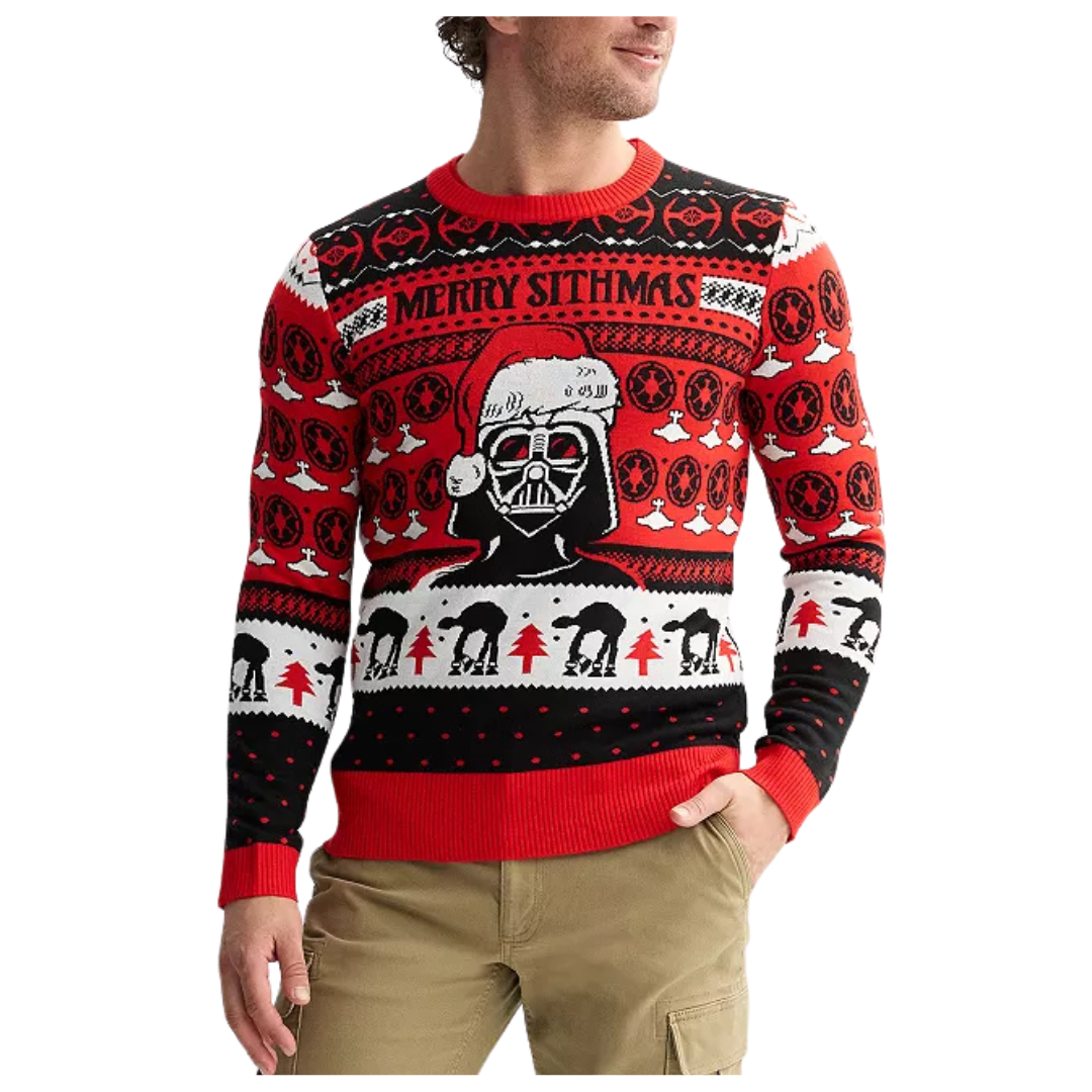 Star Wars Mens Merry Sithmas Graphic Intarsia Sweater