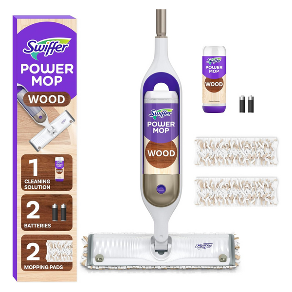 Swiffer PowerMop Wood Mop Kit With 2 Mopping Pad Refills