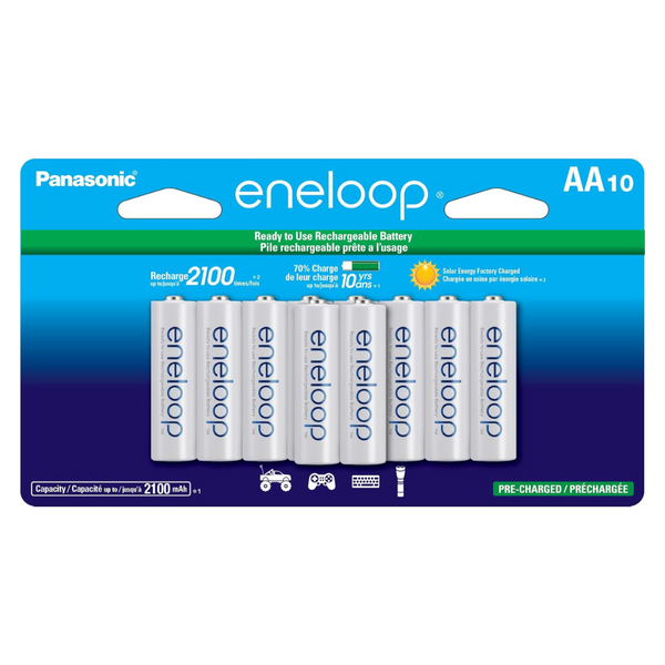 10-Pack Panasonic AA 2100 Cycle Ni-MH Pre-Charged Rechargeable Batteries