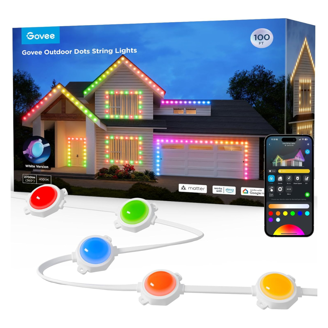 Govee 100ft Smart Outdoor Dot String Lights With Alexa