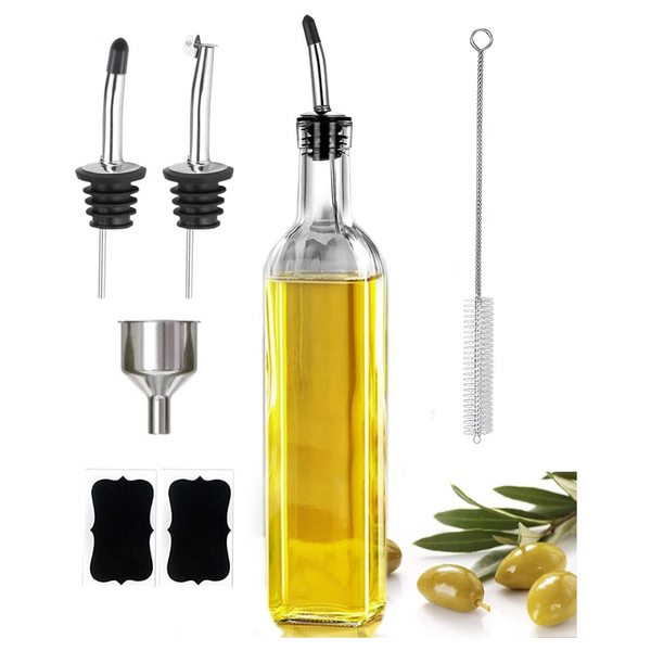 Leaflai 17oz Olive Oil Dispenser Bottle W/ 2 Stainless Steel Pourers