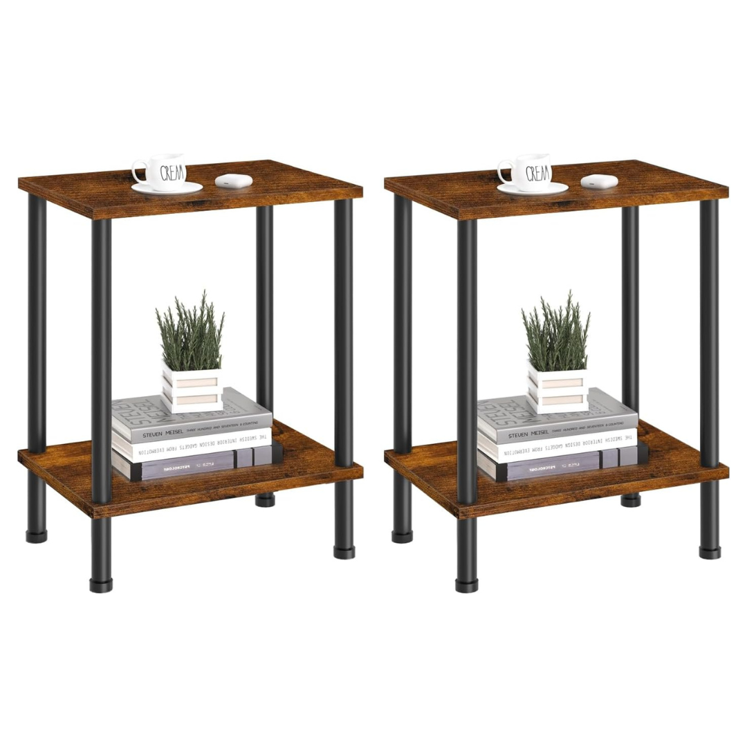 Set Of 2 Yufam 2-Tier Sofa Bedside Table With Storage Shelf