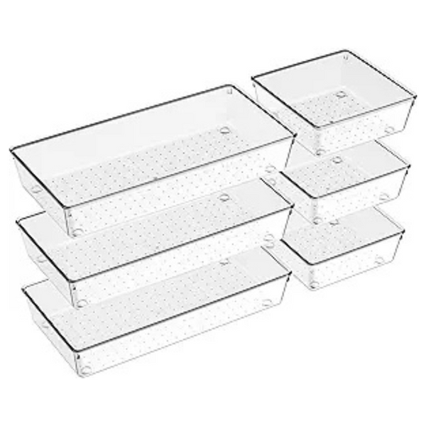 6-Pack Criusia Large Size Clear Plastic Drawer Organizers Storage Bins