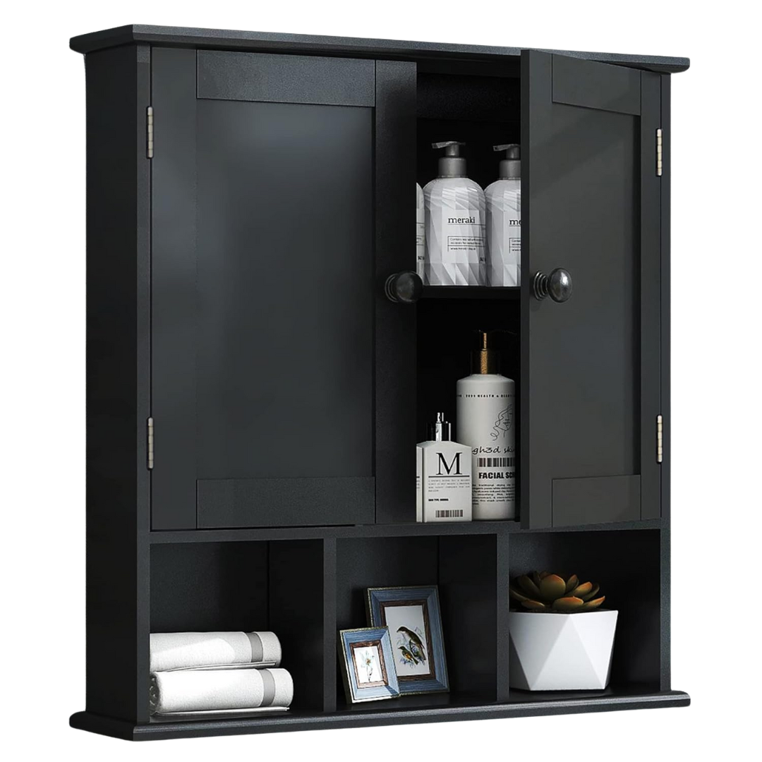 TaoHFE 2 Door Black Bathroom Wall Cabinet