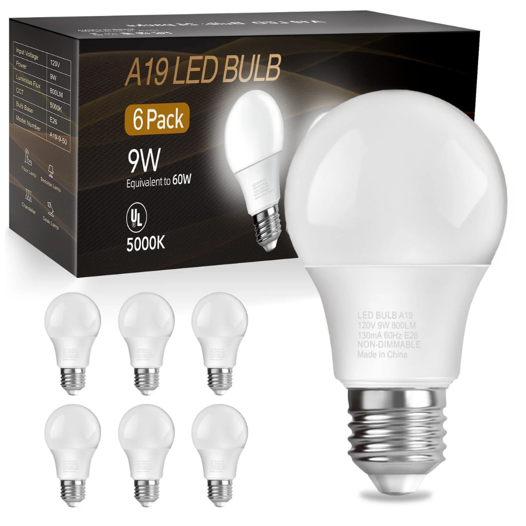 6-Pack 60W Equivalent A19 LED Light Bulb