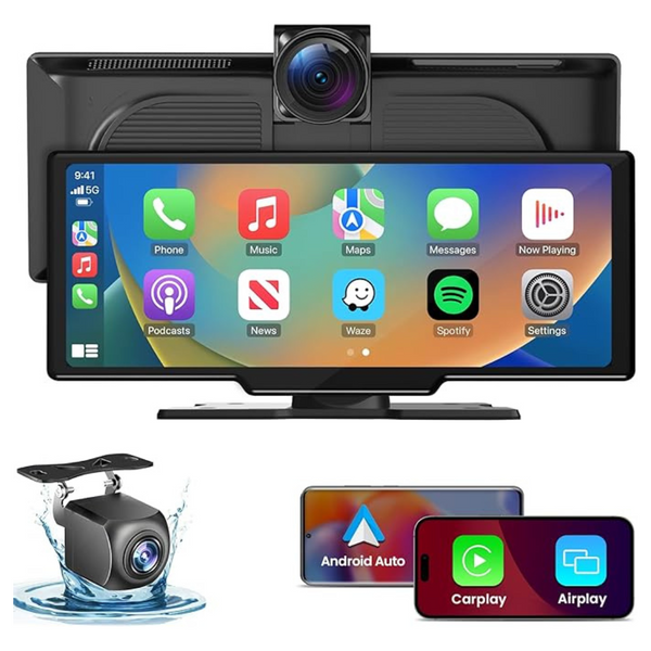 Portable 10.26" Screen Wireless CarPlay Car Stereo With 4K Dash Cam