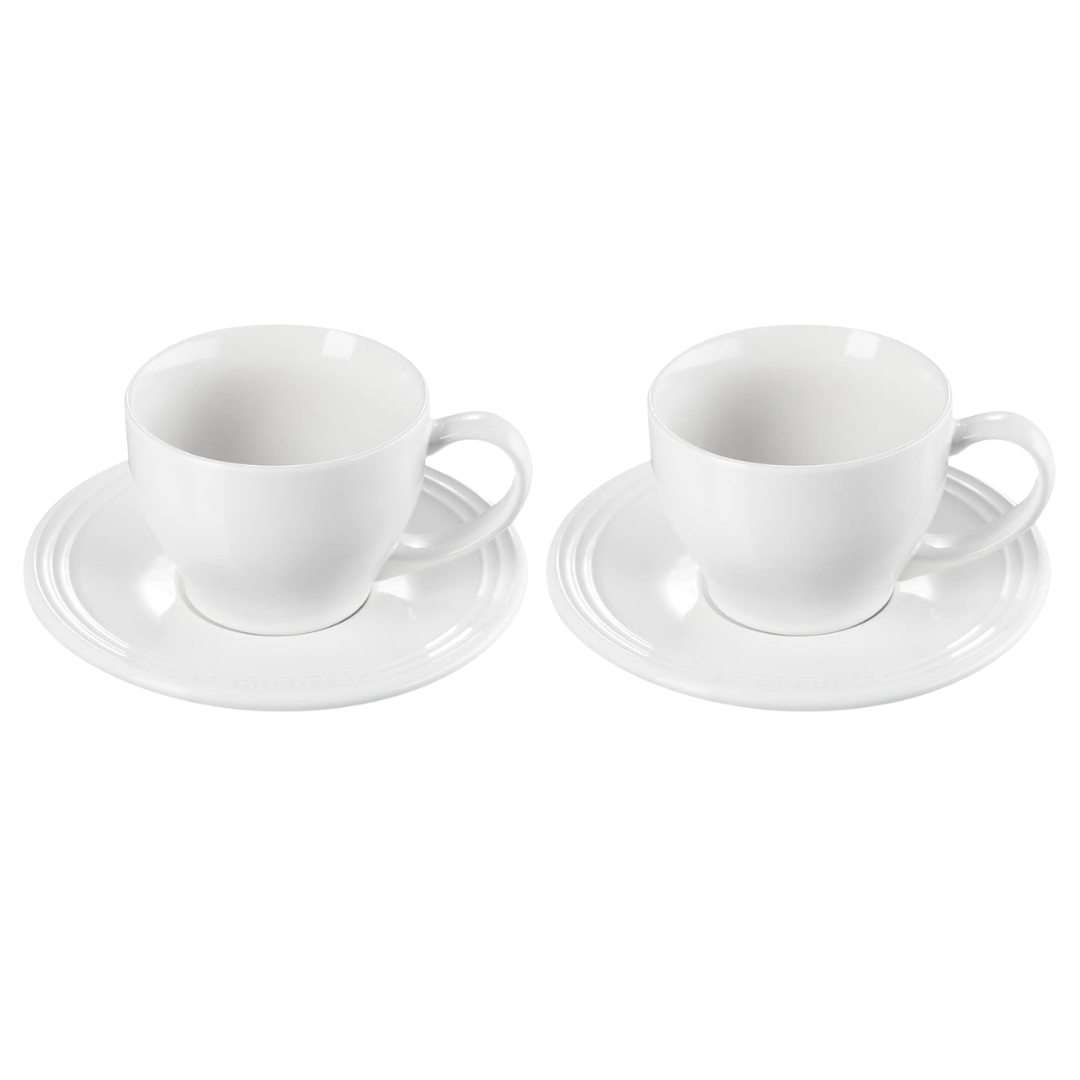 Le Creuset Stoneware Set Of 2 Cappuccino Cups And Saucers (7 Oz. Each)