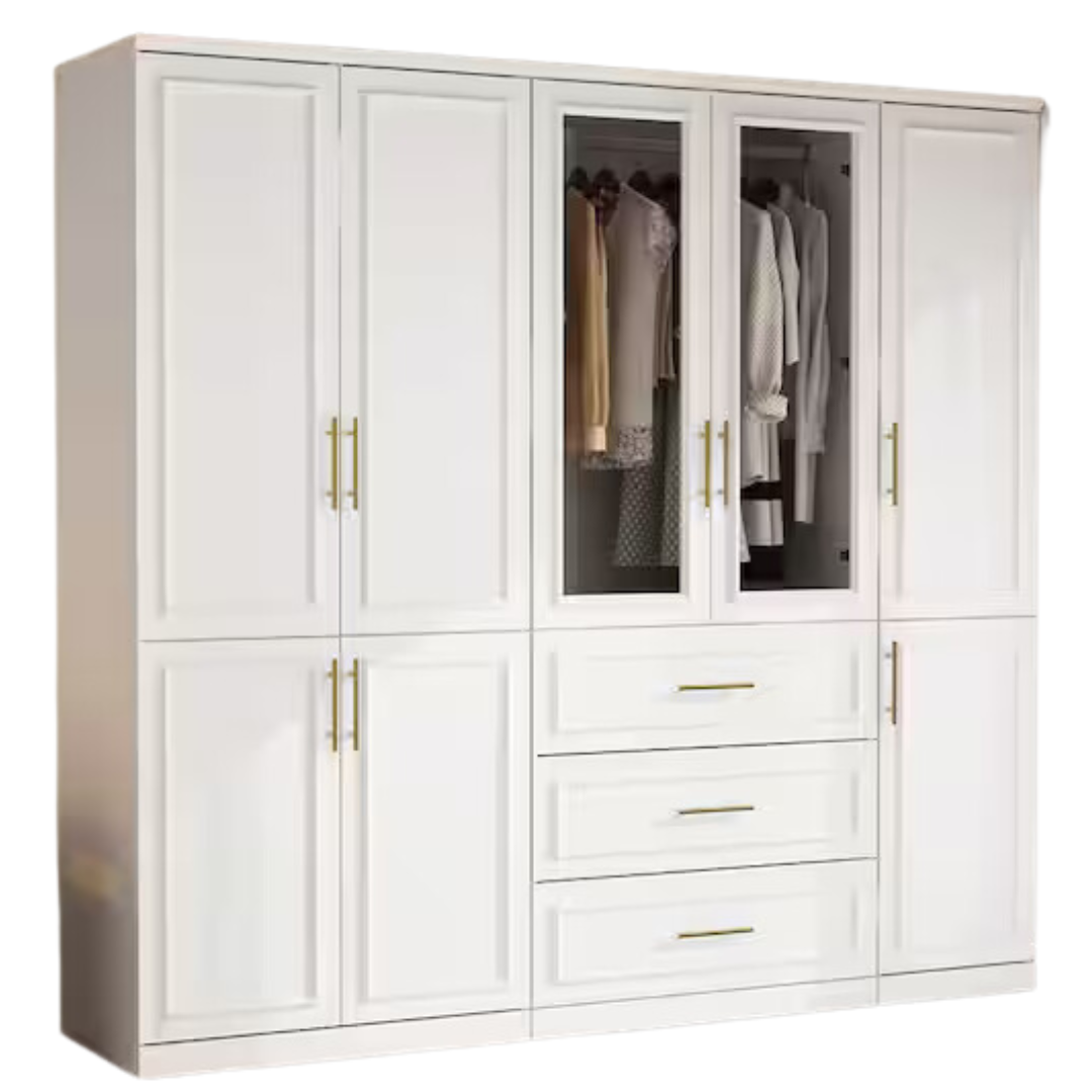 3-Combination White Wood 79.1"W 8-Door Big Armoires