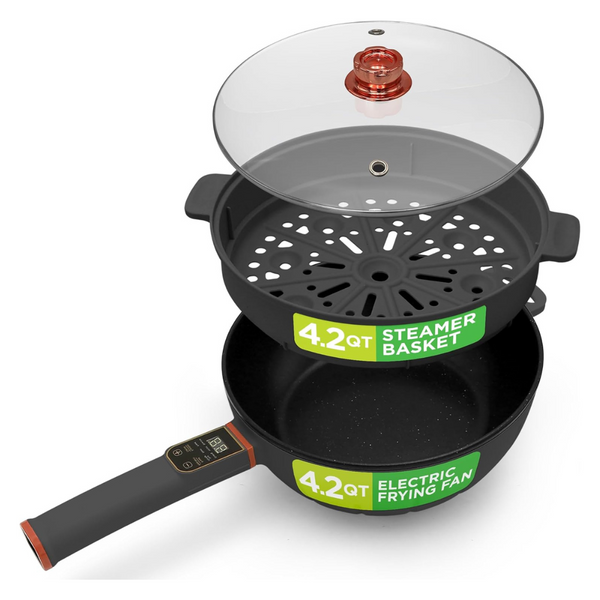 Nutrichef 4L Electric Frying Pan & 4L Steamer