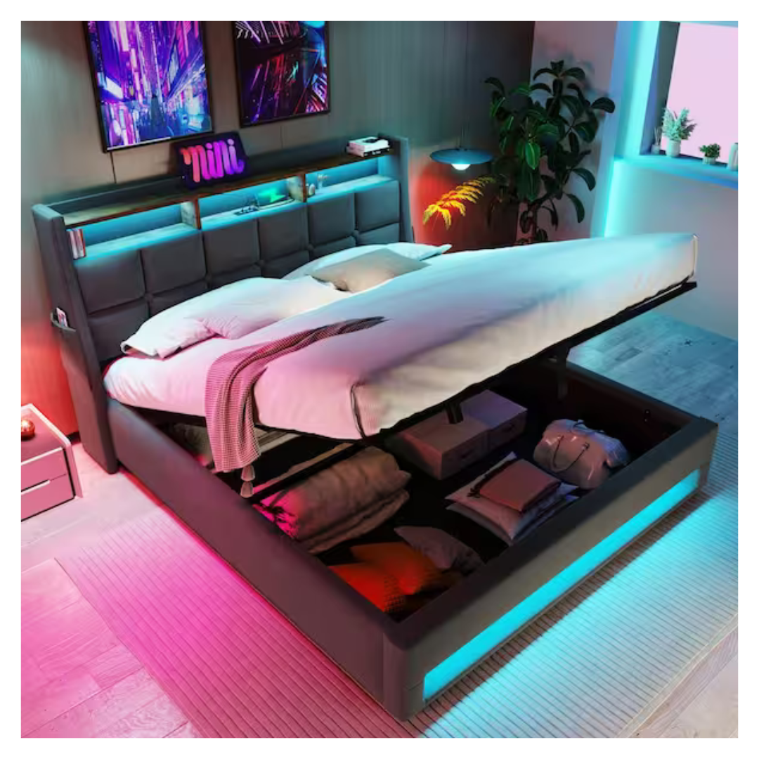 Harper & Bright Designs Queen Hydraulic Storage Platform Bed W/ LED Lights