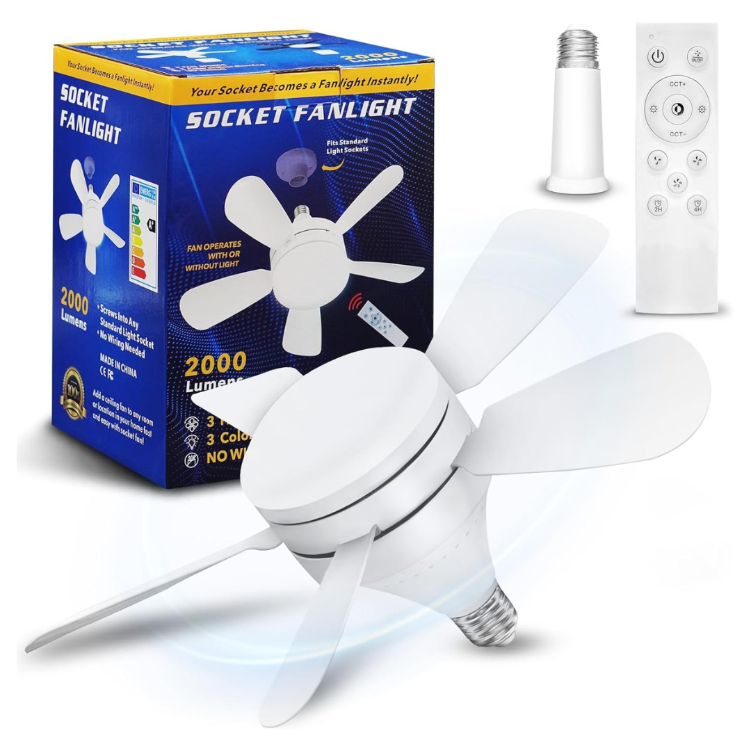 2000 Lumen 3000K-6500K Dimmable LED Socket Ceiling Fan