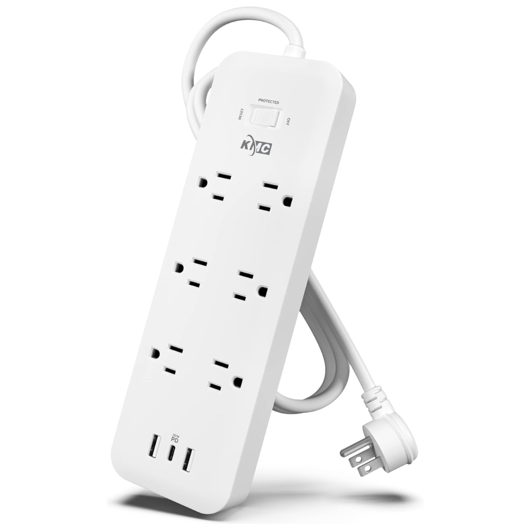 KMC 30W USB-C 6-Outlet Surge Protector Power Strip W/ 4ft Extension Cord