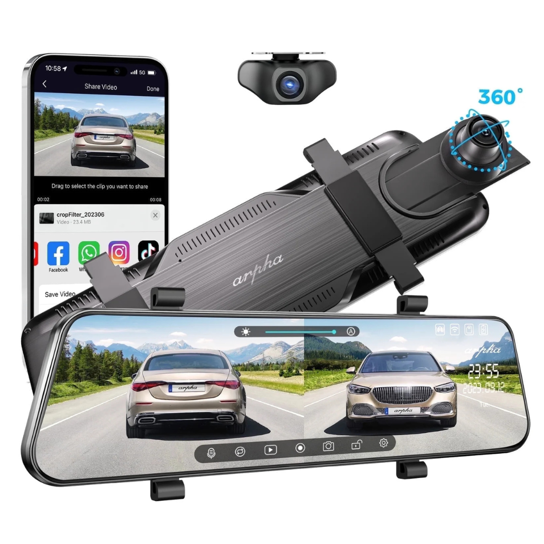 Arpha 10 Rear View Mirror Full Touch Screen Dash Camera