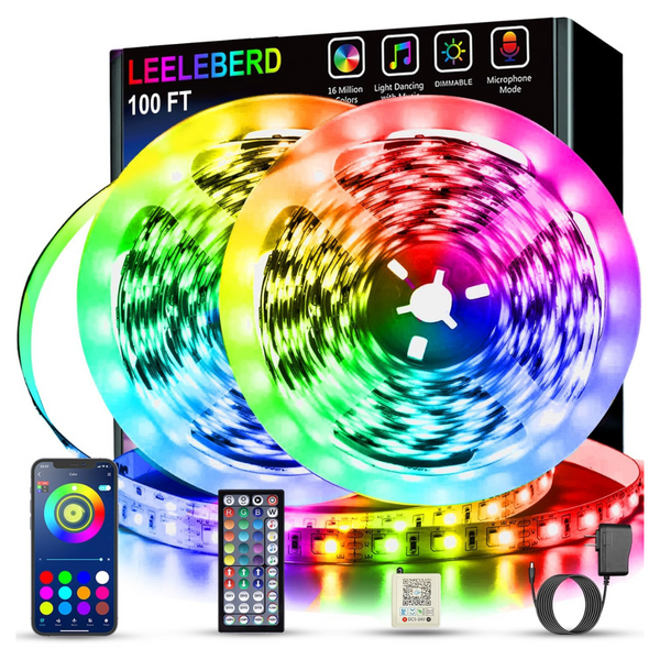 100 ft (2 Rolls Of 50ft) Music Sync Color Changing RGB Led Strip Lights