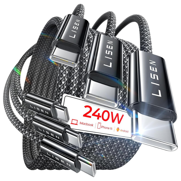 3-Pack LISEN 240W USB-C To USB-C 2.0 Cables (3.3' & 6.6')