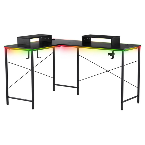 L-Shaped Gaming Desk With RGB Light And Removable Storage Stands