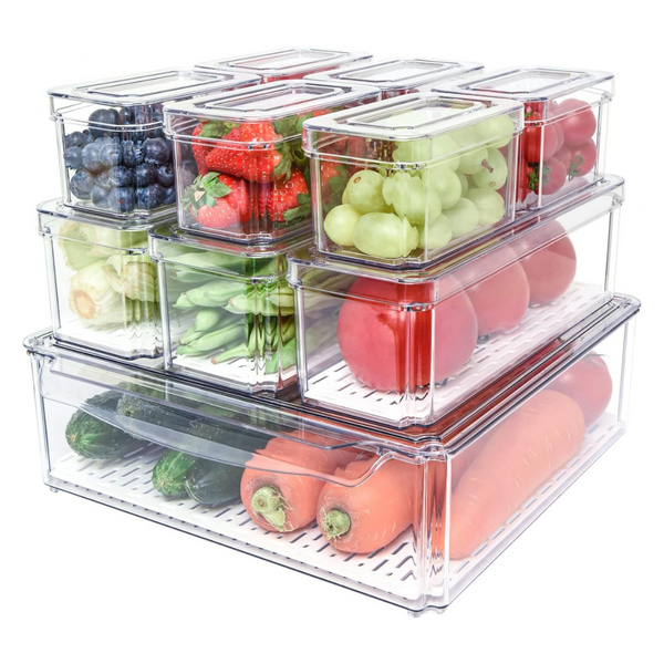 10-Pack Pomeat Stackable Refrigerator Organizer Bins With Lids