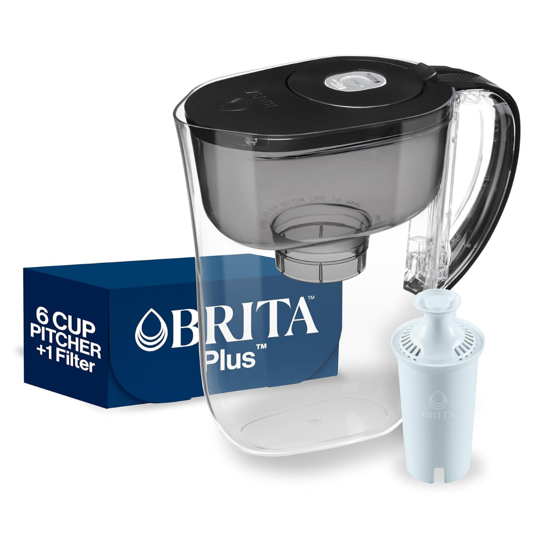 6-Cup Brita Water Pitcher W/ Brita Plus Filter (Black)