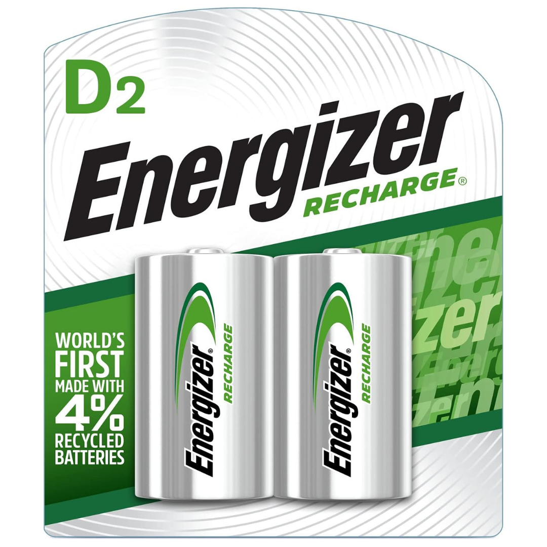 2-Pack Energizer Rechargeable NiMH, 2500 mAh D Batteries