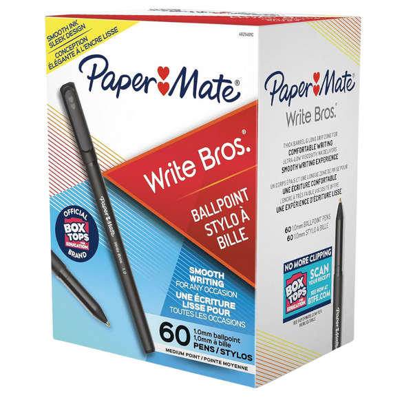 60-Count Paper Mate 1.0mm Write Bros. Black Ink Ballpoint Pens