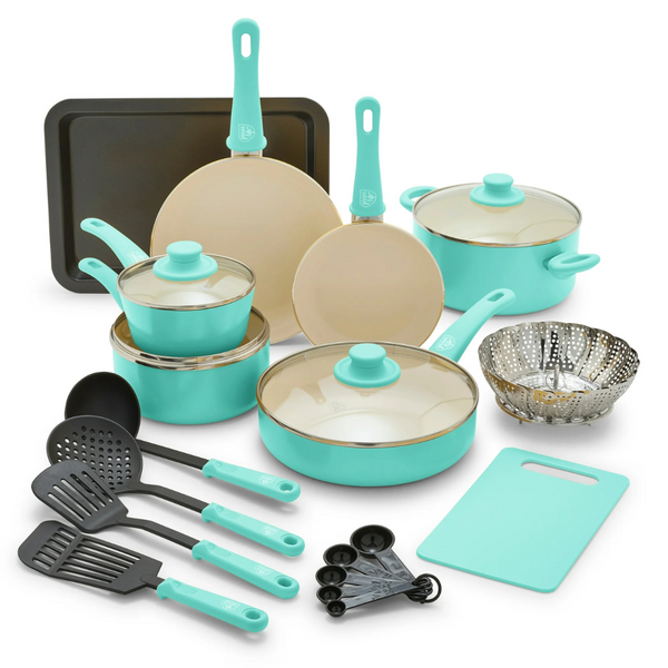 18-Piece GreenLife Soft Grip Toxin-Free Non-stick Cookware Set