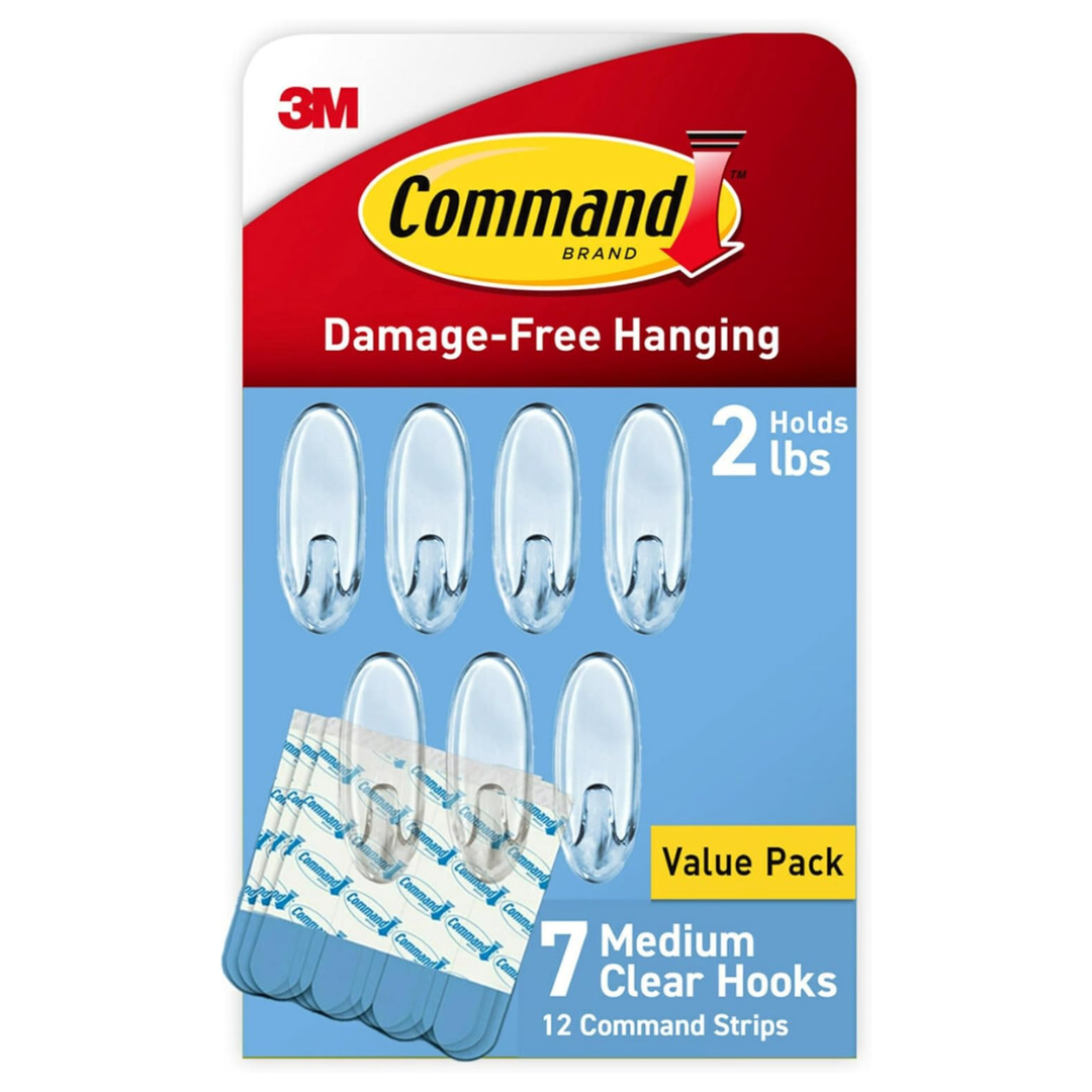 3M 7 Hooks and 12 Command Strips Command Medium Clear Wall Hooks