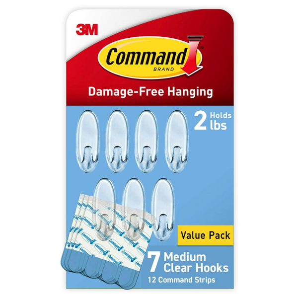 3M 7 Hooks and 12 Command Strips Command Medium Clear Wall Hooks