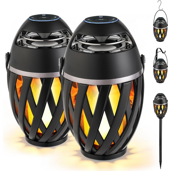 2-Pack Bluetooth Waterproof 5.1 Torch Ambient Light LED Flame Speaker