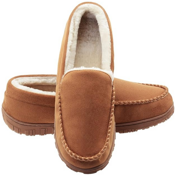 Lulex Men's Plush Indoor Moccasins Slippers with Hard Sole