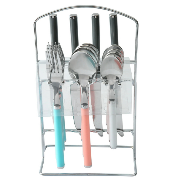 Mainstays 17-Piece Aura Flatware Set with Storage Rack Multicolor