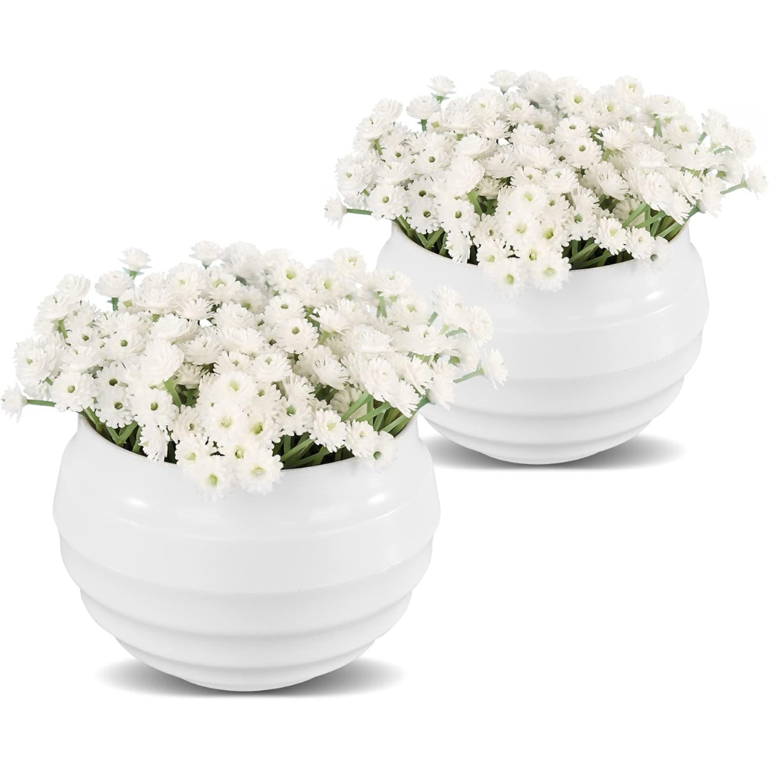 2-Pack Artificial White Gypsophila with Plastic Vase