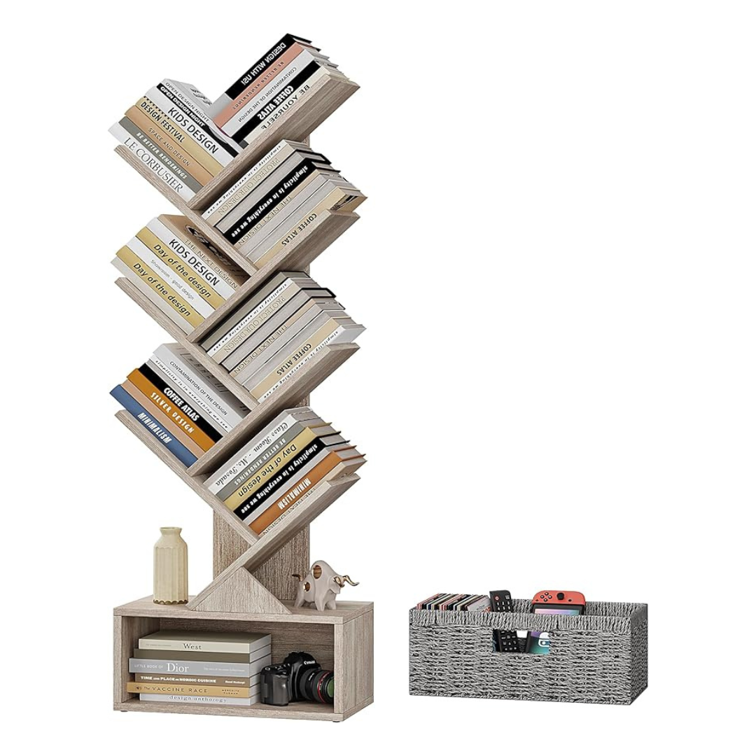 6 Tier Modern Floor Standing Bookcase With Storage Drawer