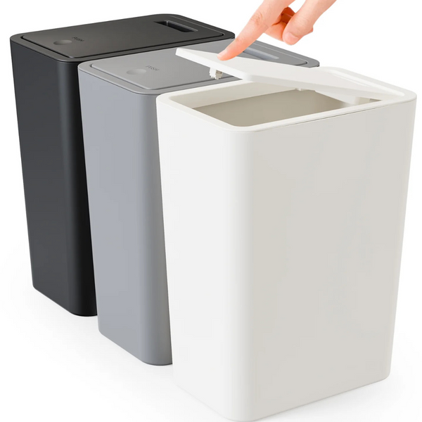 3-Pack TINANA Small 10L Plastic Trash Can With Pop-Up Lid