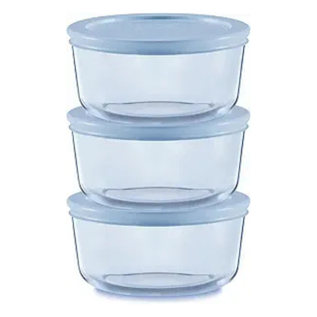 3-Pack Pyrex Colors Tinted Glass Round Food Storage Container Set