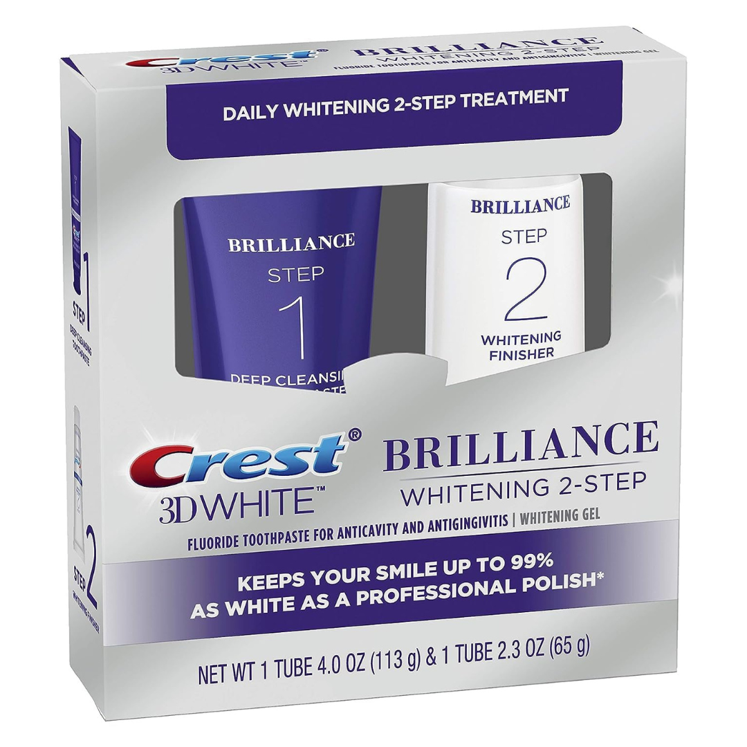 Crest 3D White Brilliance 2 Step Kit, Crest 3D White Toothpaste, Deep Clean Toothpaste (4oz) + Teeth Whitening Gel (2.3oz)