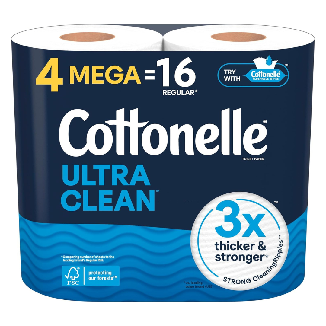 Cottonelle Ultra Clean Toilet Paper (4 Mega Rolls = 16 Regular Rolls)