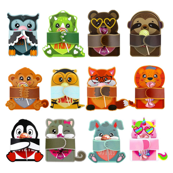 Kids Valentines Day Cards Candy Holder With Cute Animals