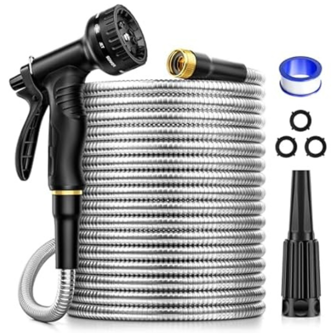 JTTHKK 75ft Metal Water Hose With 10 Function Nozzles