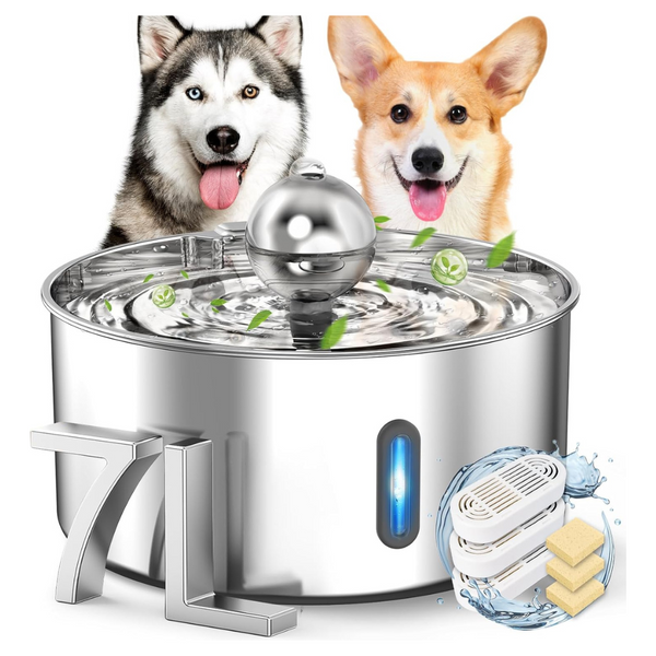 7L Stainless Steel Automatic Dog Water Dispenser Fountain