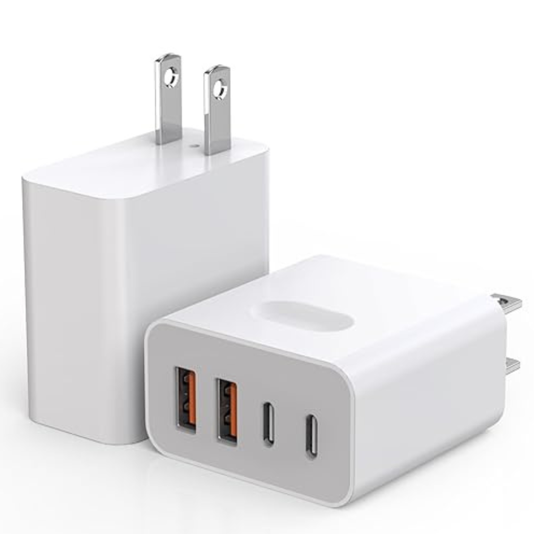 2-Pack 4-Port USB-C Dual Port PD Plug Wall Charger Adapter