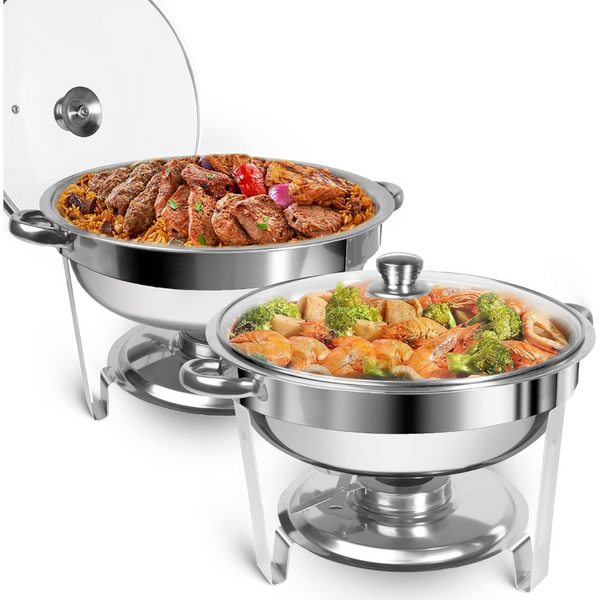 2-Pack Dervipas 5Qt Round Stainless Steel Chafing Dish Set