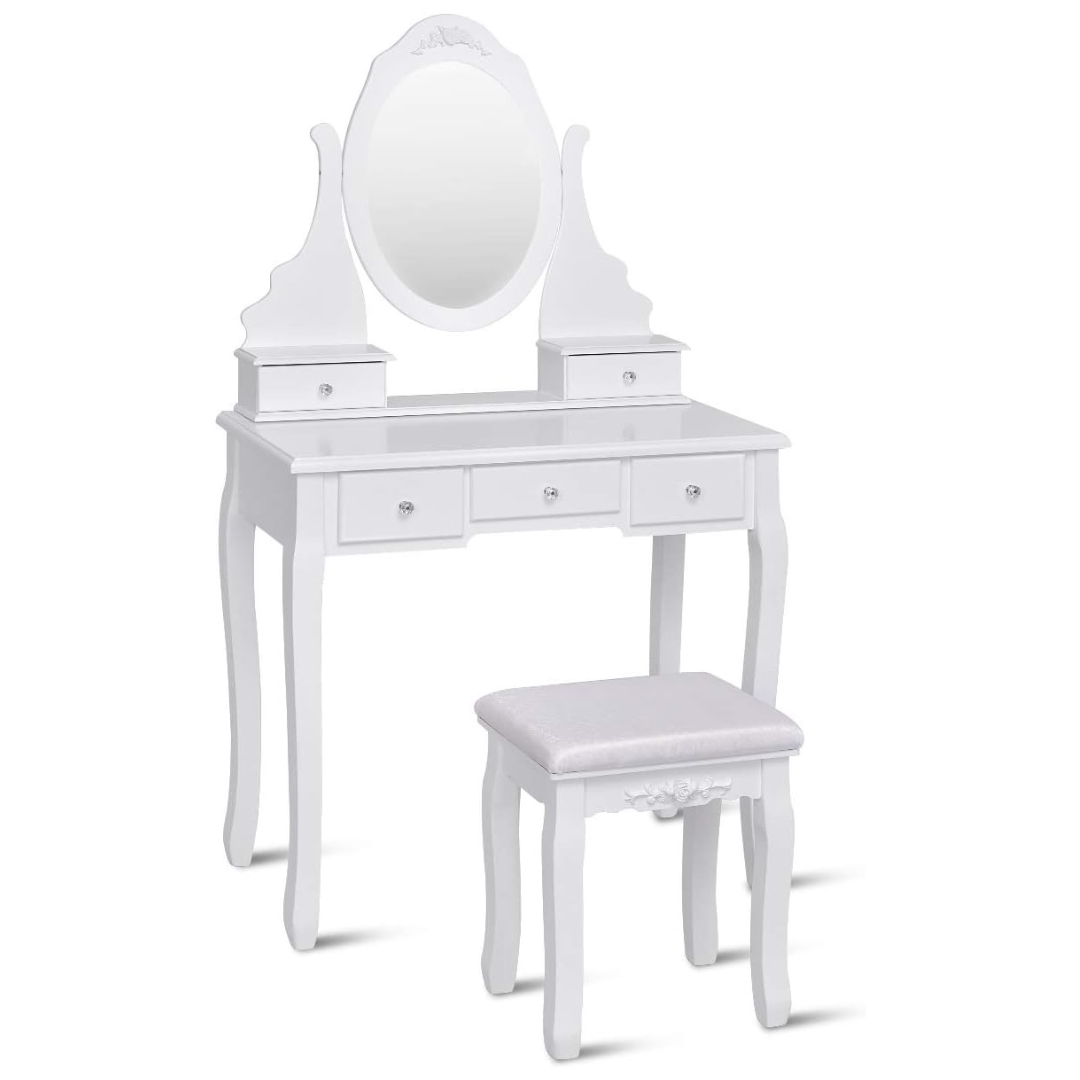 Giantex Vanity Table Set with Oval Mirror & Cushioned Stool