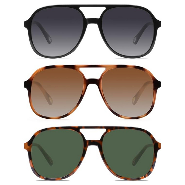 3-Pack Unisex Retro Square Aviator Sunglasses