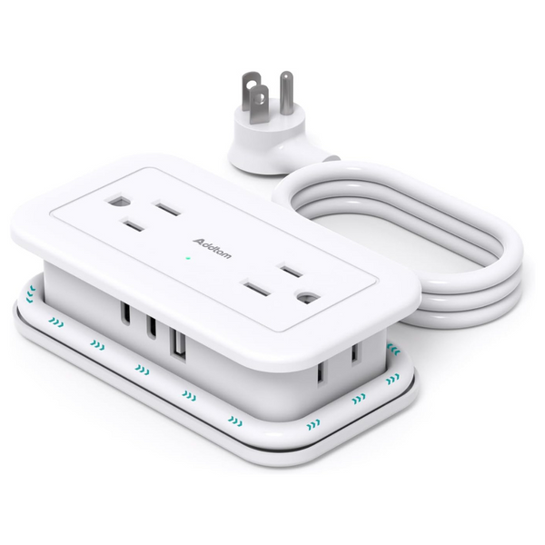 Addtam 7-in-1 Power Strip w/ 4ft Wrapped Flat Plug Power Strip