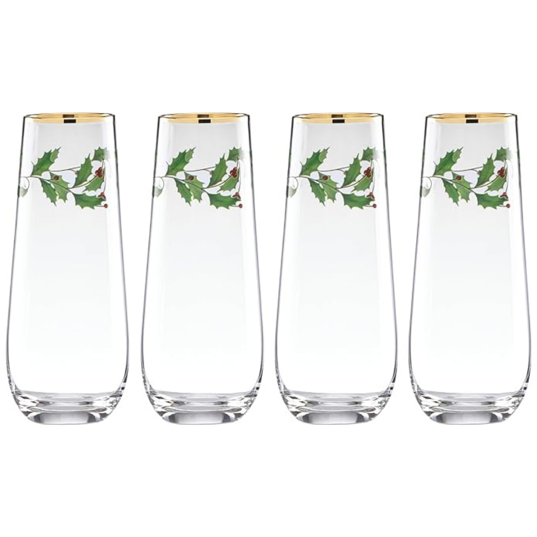 Lenox 889237 Holiday 4-Piece Christmas Theme Stemless Flute Set