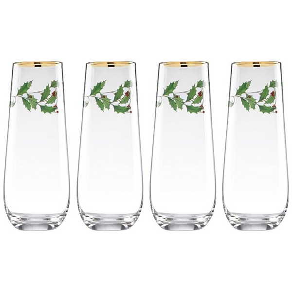 Lenox 889237 Holiday 4-Piece Christmas Theme Stemless Flute Set