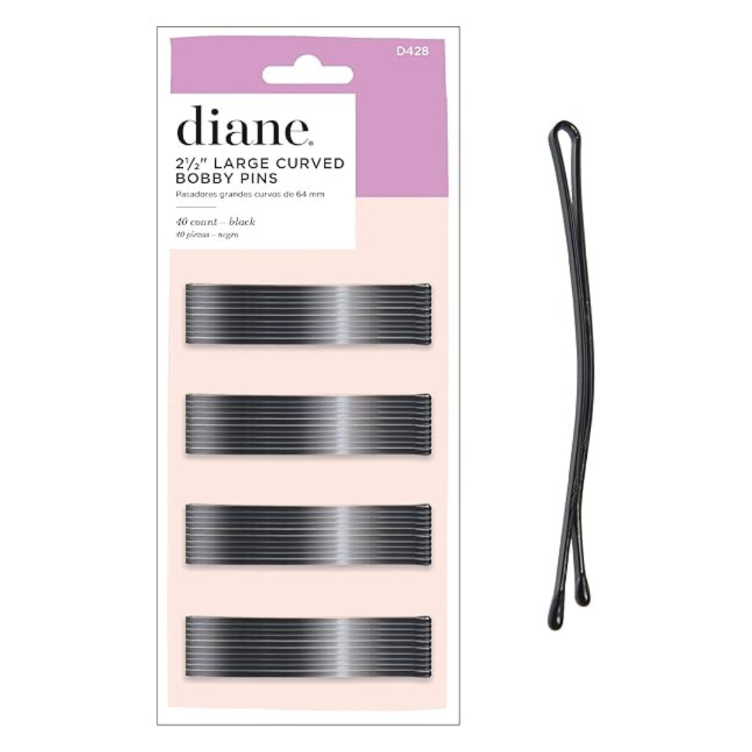 40-Count Diane Women's Large 2.5" Curved Flat Design Hair Bobby Pins